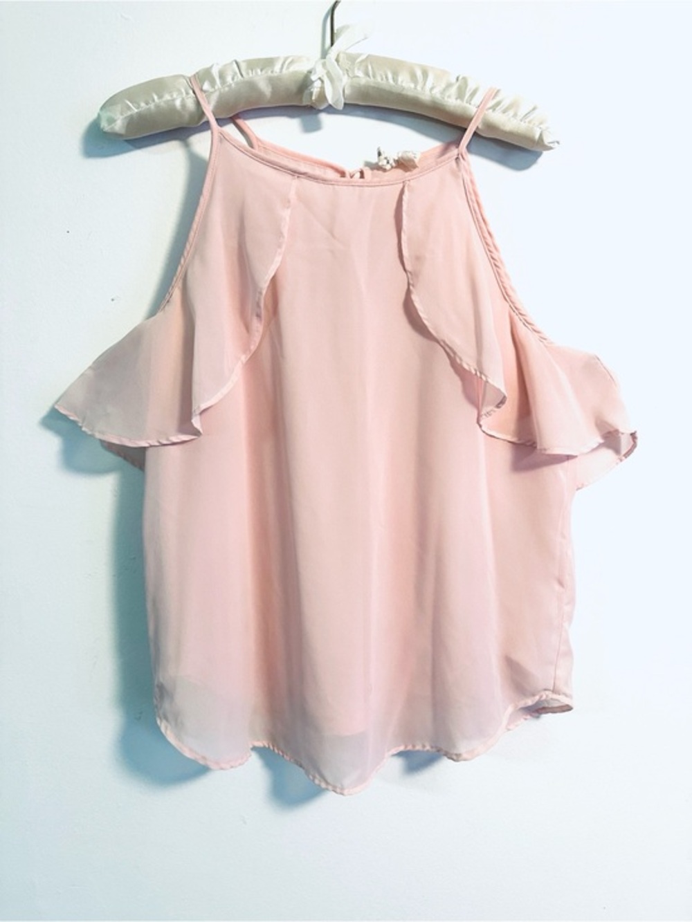 Japna Sz M Cold shoulder  Pink ruffle blouse
